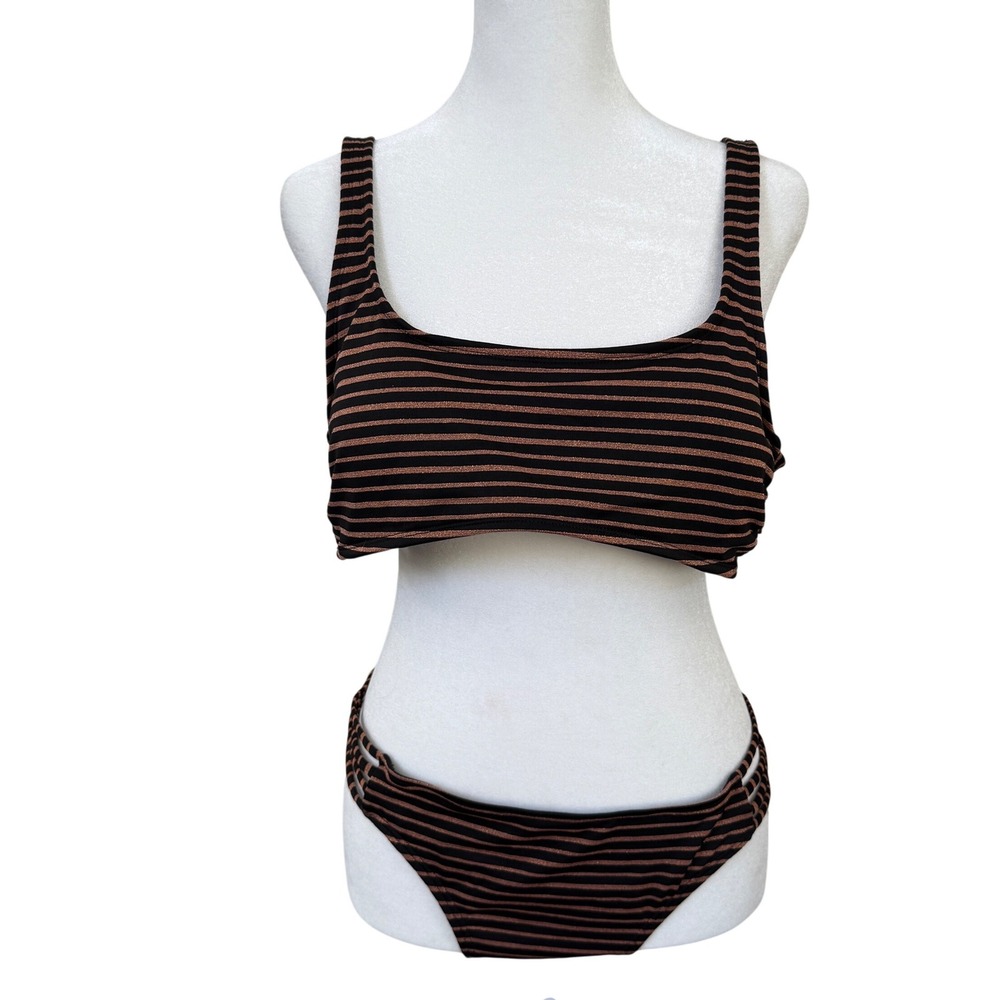 Xhilaration Black and Brown Striped Scoop Neck Bikini